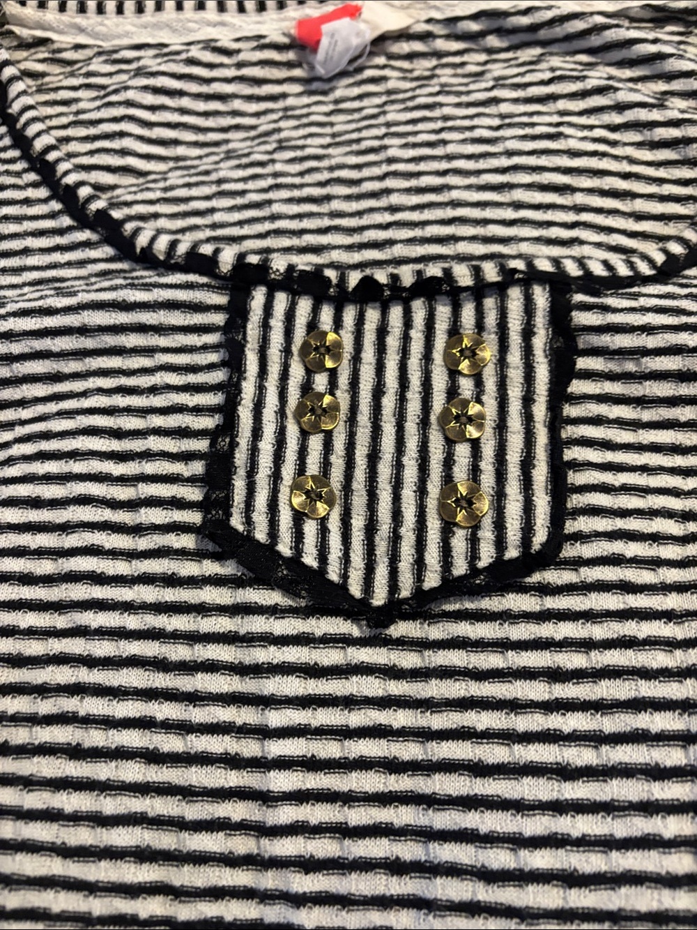 Anthropologie Paper Locket Top Striped Lace Buttons Ruched - Picture 3 of 4